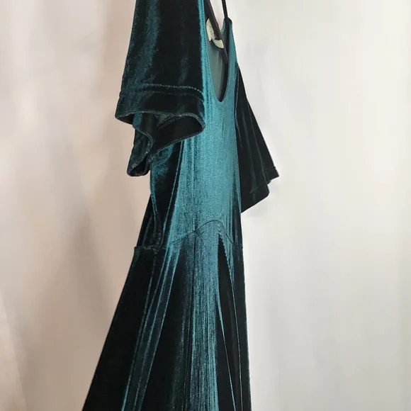 Hillard & Hanson Sz XL Green Velvet Fit & Flare Short Sleeve Made in USA Dress - Picture 6 of 10